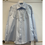European Goods Heavy Industry Buckle Embroidery Single Buckle Collar Loose Long Shirt Women Big Brand Design Sense Thin