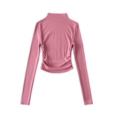 Autumn And Winter Plus Velvet Street Ins Hot Girl Solid Color Repair Small High-Neck Curved Long-Sleeved T-Shirt