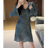 [ Cannes Blue] People's Silk French High-End Wave Point V Tie With Blue Dress 2026 Summer Skirt Tide