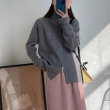 KANING Collar Double Zipper Design Knitted Cardigan Women 2026 Autumn And Winter New Korean Version Of Lazy Wind Sweater