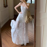 Summer French Net Yarn Sexy Babes Sling Dress Women's Holiday Wind Big Swing Dress
