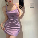 Pure Windy Shiny Hanging Neck Dress Women's New Summer Design Feel Back Strap Strapped Ass Short Skirt