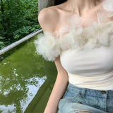 Sweet And Hottie Sexy Three-Dimensional Flowers Small Sling Vest Women Summer New Design Sense Slim Slimming Short Top