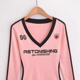 Sweet Spice Girls Autumn New Print V-Neck Clammed Vintage Long Sleeve Sports Casual Display T-Shirt