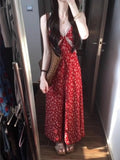Seaside Vacation Red Broken Flowers With Tie Dress Dress Women's Summer 2025 New Small Temperament Long Dress