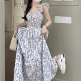 Small Flying Sleeve Dress Summer New Small Fresh French Gentle Strap Dress Repair Height Waist Thin Dress