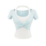 Summer New Fake Two Short-Sleeved Neck Bumper T-Shirt Top