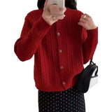 KANING Korean Version Of The Round Collar Retro Knitted Cardigan 2026 Autumn And Winter New Single-Dcupuncture High-End Sweater Woman