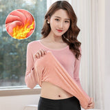 Fashion Plus Thick Warm Round Collar Long-Sleeved T-Shirt Women Autumn And Winter Solid Color Tight Body On The Bottom Shirt Clothes