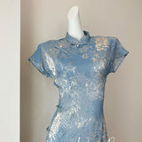 Beautifully Improved National Style Cheongsam Summer 2025 New Young Girl Summer Blue Dress New Chinese Elegant