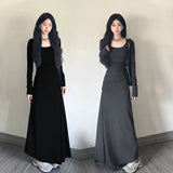 Hepburn-Style Black V-Neck Dress Women's New Korean Atmosphere In The Autumn And Winter 2025 Long Sleeves And Bottom Skirts