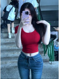 Ins Pure-Breining Style Short Sleeves And U-Necked Short-Sleeved T-Shirt Women's Collarbone Low-Chest Short-Sleeved Topess