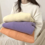 Miss Xue 2026 New Female Knitted Round Collar Bottom Loose Sweater Women's Autumn And Winter Lazy Wind Top