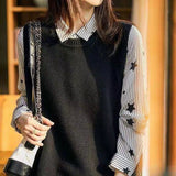 KANING Korean Version Of Loose Collar Round Collar Knitting Vest 2026 Autumn New Sleeveless Folding Sweater Vest Woman