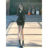 Spring Pure Lust Wind Hanging Neck Neck Long Sleeve Dress With Belt Slim Thin Ass Short Skirt