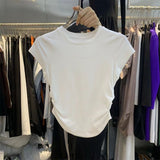 Ins Hot Girls Pure Want To Collect Waist T-Shirt Short-Sleeved Women Summer Korean Version Of Solid Color Bottom Jacket Body Short-Sleeved Top Woman Tide