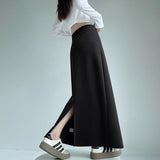 Grey Sports Skirt Women Spring And Autumn New High-Waist Straight Open Fork A-Style Half-Dress Pendant Skirt Long Skirt