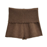 Autumn Maillard Wear Temperament Shoulder Sweater Oblique Shoulder Design Loose Knit Shirt Shorts Two Sets Of Women