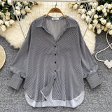 Lightly Cooked Ladies Shirt 2025 New Commuter Collar Single Buckle Cardigan Striped Shirt Women's Casual Top