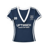 Spice Girls V-Neck Color Print Short Sleeves To Waist T-Shirt Sports Leisure Short-Skinny Bottom Shirt