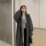 KANING Gray Long Over-Knee Sweater Jacket Woman 2026 Autumn Lazy Wind Thin Knitted Cardigan