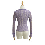 Sexy Micro-Permeable Hollow Cross V Collar Long-Sleeved Lace Jersey Girl Slimming Temperament Bottom Shirt T-Shirt Shirt