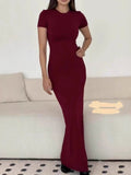 Women's Summer Dress Sexy Temperament Pure Round Collar Short-Sleeved Long Women's Dress Dress