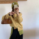 KANING Korean Color Buckle Candy Color Knitted Cardigan 2026 Autumn New Soft-Creative Age-Relaxed Lazy Sweater