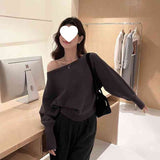 One Word Collar Languid Languid Niche Thin Sleeve Top Femininity Femininity Autumn Hannest Gentle Sweater Woman