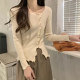 KANING French Sexy Wooden Ear Repair Base Knitted Jersey 2026 Autumn And Winter New Irregular Knitted Sweater