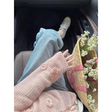 KANING Korean Round-Neck Thin Long-Sleeved Knitted Shirt 2026 Autumn Women's New Loose Thin Flower Top