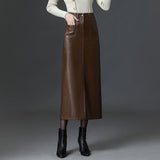 2025 Autumn And Winter High-Rise Straight Body Half Dress Female Version Of Fashion Large Size PU Leather Skirts Thin Dress