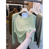 Kaning Long-Sleeved Hollow Knitted Net Shirt Women 2026 Summer And Autumn New Mesh Hooding