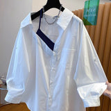 White Collarbone Shirt Female Design Sense Of Niche 2026 New Special Fake Two-Piece Top Spring