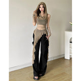 French Retro Hottie Net Yarn Sleeveless Vest T-Shirt Girl Autumn Irregular Slim Thin Long Top