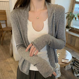 Korean Pure Color Gentle Knitted Shirt Women's Summer Cardigan Sunscreen Thin Leisure Long Sleeves With Small Top Coat