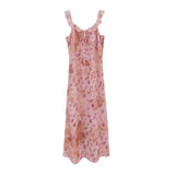 Sweet Wind Pink Slings With Broken Flowers With Joint Skirts Women's Summer French Temperament Sexy A-Word Dress