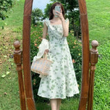 Women's French Floral Dress 2025 Summer New Square To Receive Skinny Fresh Medium And Long Skirt