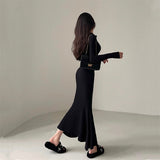 Hottie Pure Style French Sister Fishtail Dress Women Autumn Slim Bag Slacken Style Dress