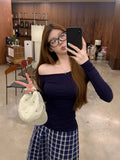 Pure Hot Girl Slimming Thin Shoulder Long-Sleeved T-Shirt Women's Early Autumn Design Feeling Hit-Shirt Student Top