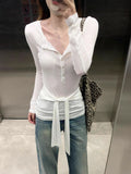 Spice Girls Tied With V-Neck Long-Sleeved T-Shirt Girl In Spring And Autumn 2026 New Simple Sun Protection Cover Shirt Tide