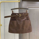 2025 Autumn And Winter New High-Waist Leather Skirt Half Dress Women's A Skirt Retro PU Leather Skirt Curry Color Bag Hip Small Leather Skirt