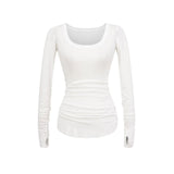 Spice Girl Paper Slightly T-Shirt Woman's New Lazy Windy Loose Thin U-Neck Long-Sleeved T-Shirt Woman's Long Model