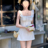 French White With Lotus Leaf Edge Flying Sleeves With Dress Female Summer Temperament A Short Skirt