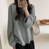 KANING Korean Lazy Windy Large Plate Round Collar Hooded Sweater Women Loose Design Sense Solid Color Knitted Shirt