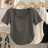 Pure Fashion French Small Sexy Pure Color Short-Sleeved T-Shirt Girl Summer Collar Umbilized Bottom Women's T-Shirt Tide