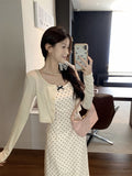 2026 New Korean Wave Point Sling Bow Tie Dress Female Gentle Temperament Small Long Dress