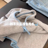 KANING Soft Blue Hooded Knitted Cardigan Women 2026 Autumn New Zip Casual Soft Blouse