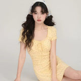 2025 New Pure Lusty Flowers Sweet Repair Summer Temperament Dress Summer Lace Side Skirt