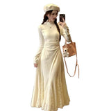 Small Knitted Dress Autumn And Winter Lace Spliced Fishtail Skirt Half-High Sweater Skirt